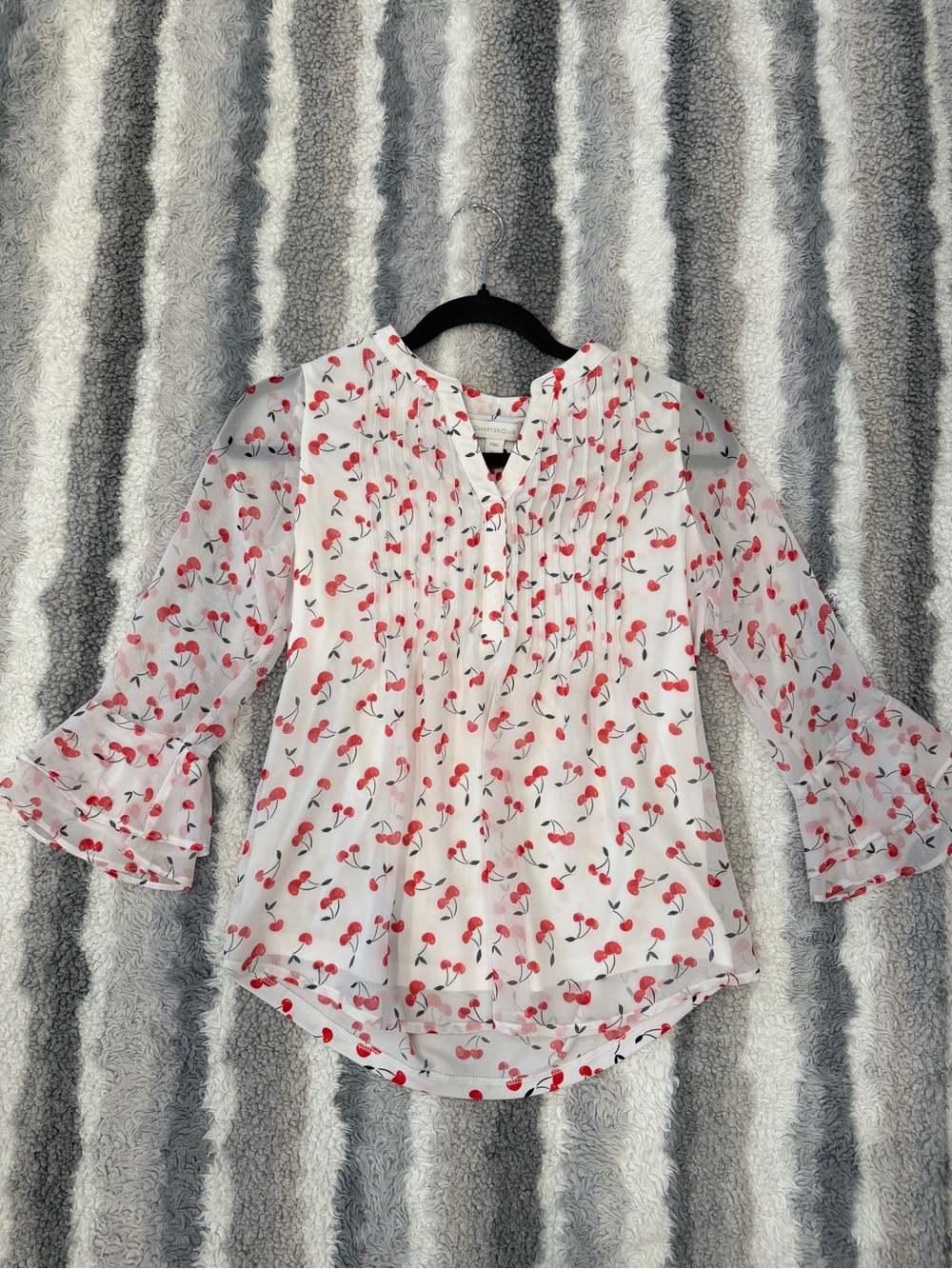 Charter Club Cherry Print Bell Sleeve Blouse PXXS